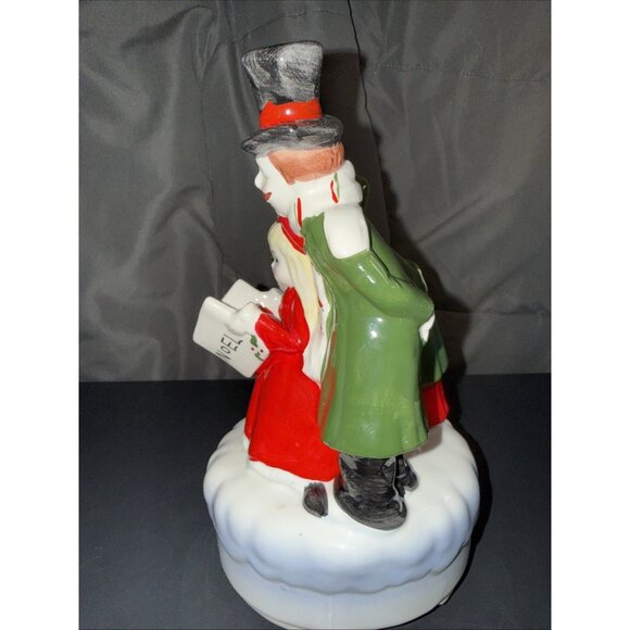 Christmas Carolers Music Box Vintage Ceramic Silent Night Rotates Works 8”Lx5”W - Picture 5 of 16